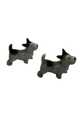 Vintage Scottie Dog Figurines Japan Porcelain Terrier Black White Mini Set 2
